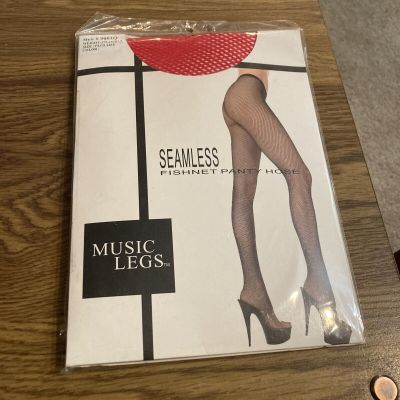 Music Legs Seamless Fishnet Panty Hose, Plus size (175-250 lbs) Red  NEW!